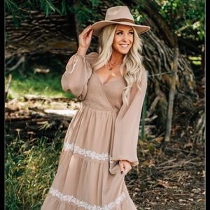 Tiered boutique dress. Beautiful tan color with perfect embroidery.